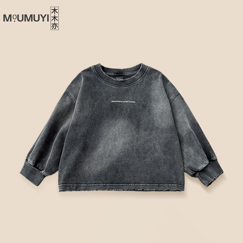 Kids’ Cotton Stone-Wash Sweatshirt – Korean Style Top