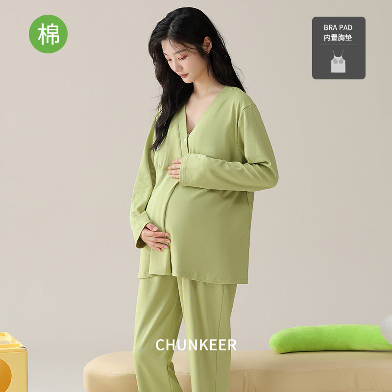 Summer Cotton Maternity Pajamas with Chest Pads