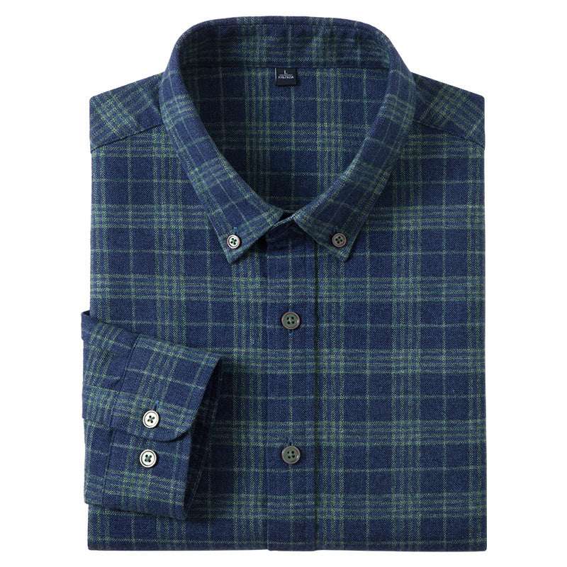 Men’s Autumn Winter Blue Plaid Cotton Shirt