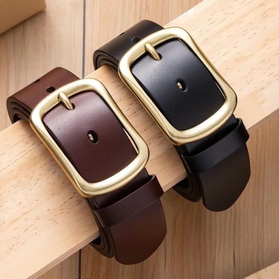 INSTOCK- Top Layer Leather Men's Belt – Copper Pin Buckle Style