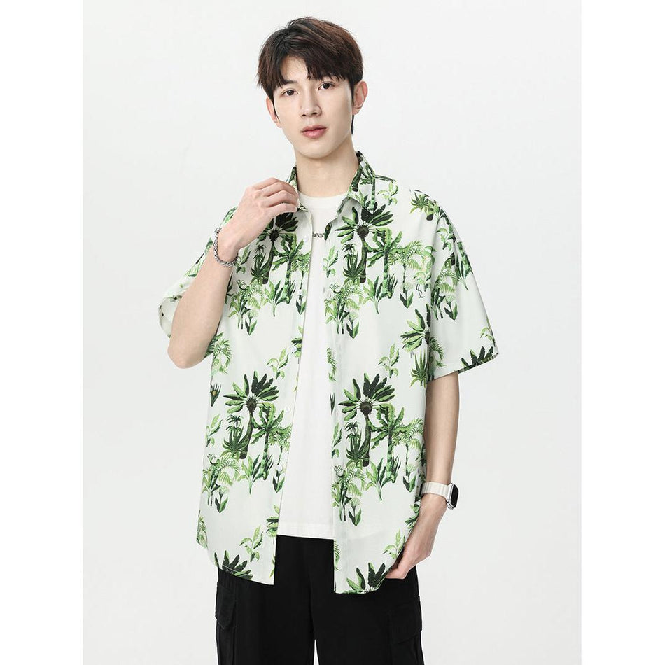 Men’s Hawaiian Coconut Print Shirt – Summer Loose Trendy