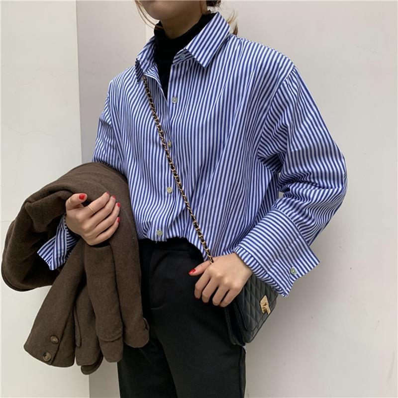 Korean Style Blue Striped Cotton Shirt – Slim Fit