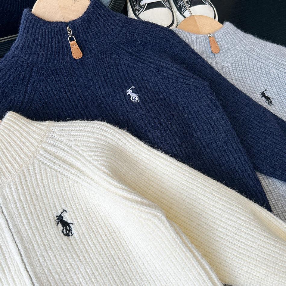 Boys’ Knitted Cardigan – Embroidered Zipper Autumn Sweater