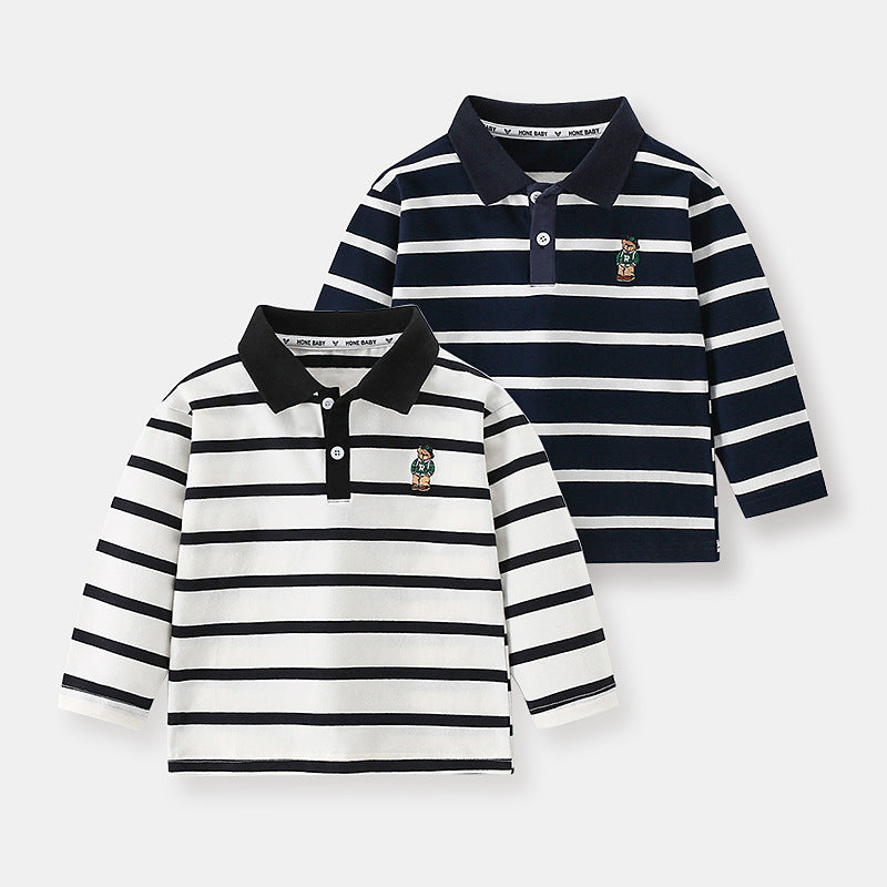 Boys’ Long-Sleeve Striped Lapel POLO Korean Style