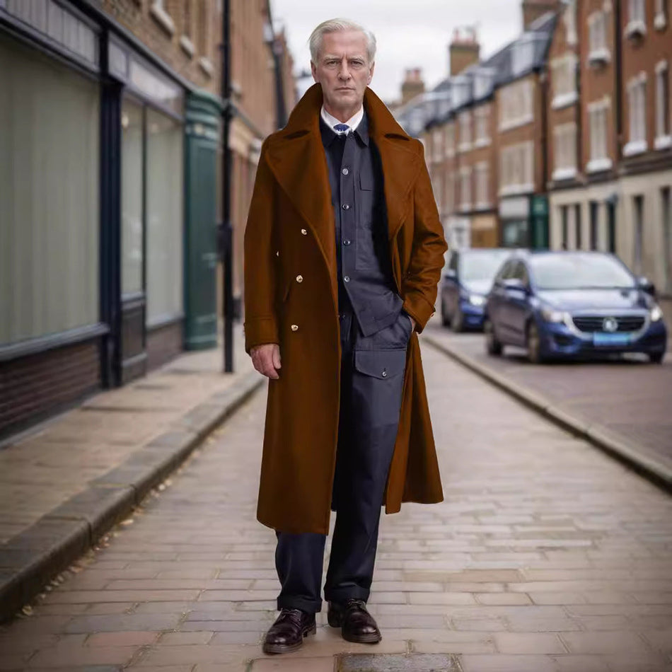 Men’s British Wool Trench Coat Long Autumn Winter Jacket
