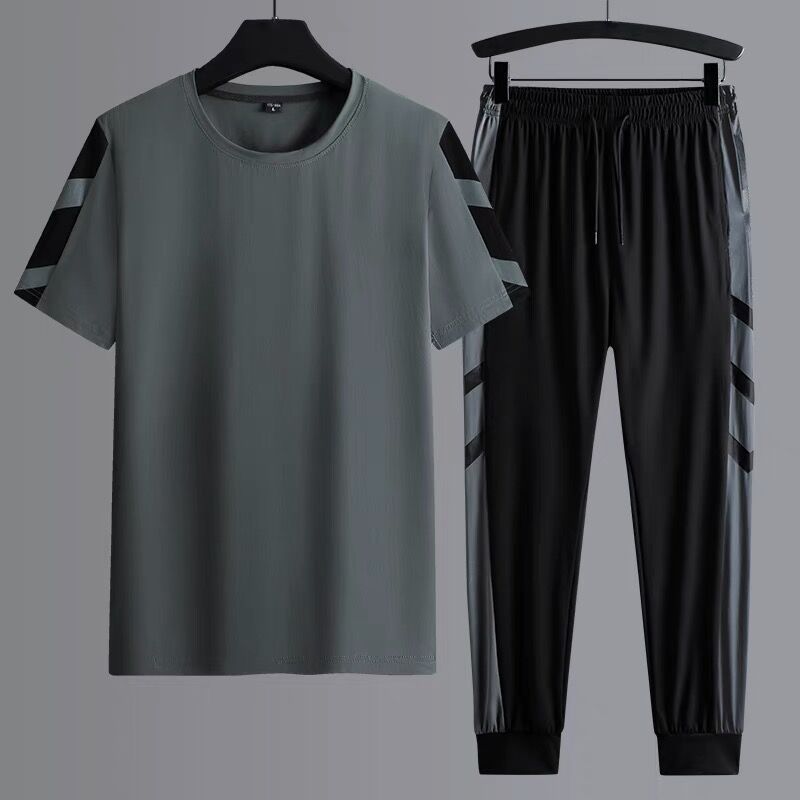 Men's Ice Silk Quick-Dry Sports Set – Breathable T-Shirt & Shorts