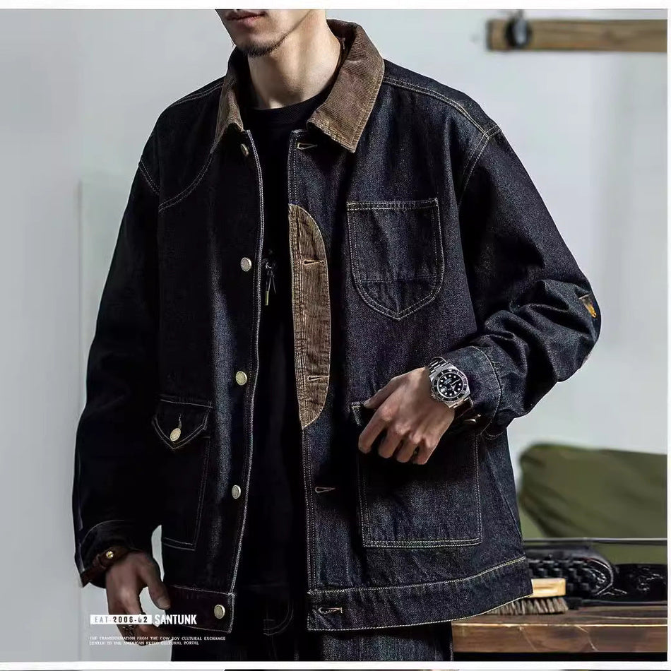 INSTOCK-Men's Retro Patchwork Denim Hunting Jacket