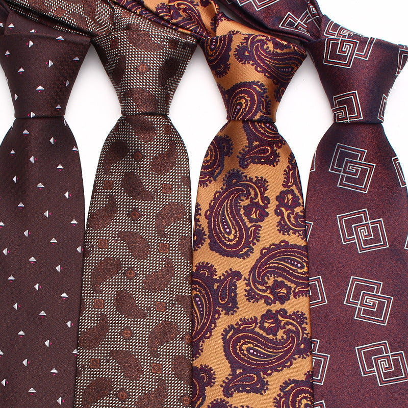 Brown Jacquard Tie – 8cm Vintage Business Style