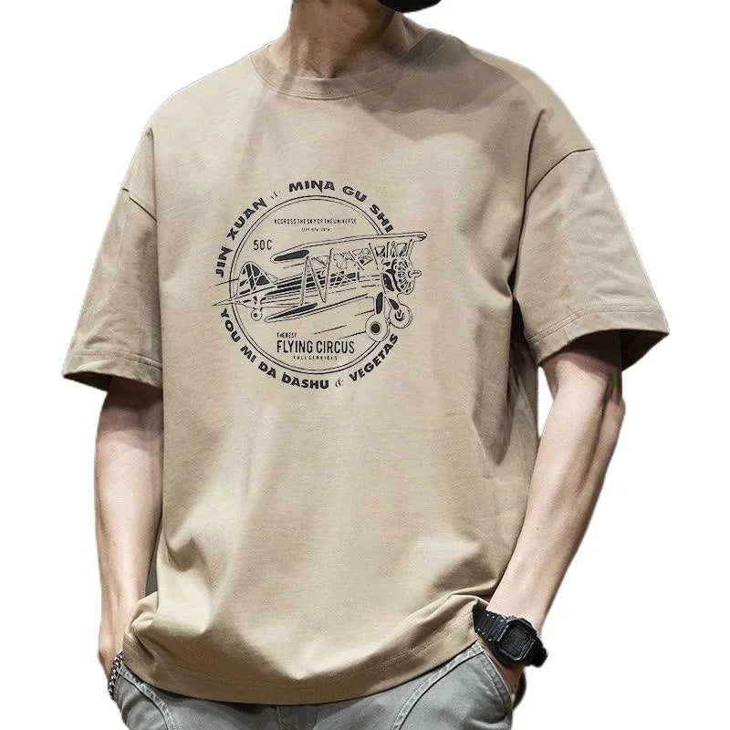 STOCK-Men’s Artistic Cotton T-Shirt - Korean Summer Style