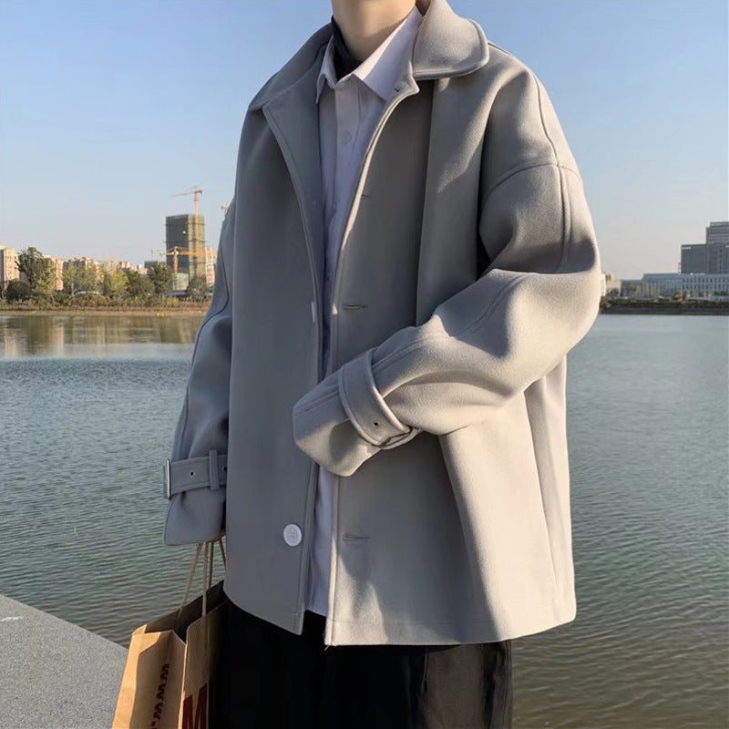 Men’s 2021 Woolen Short Trench Coat – Korean Style