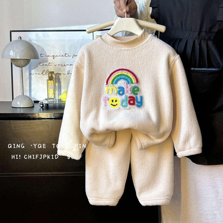 Velvet Thickened Kids Pajama Set Winter Warm Clothes