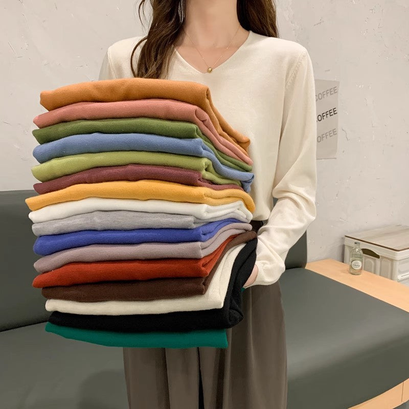 Women’s Korean Style V-Neck Knitted Sweater for Winter
