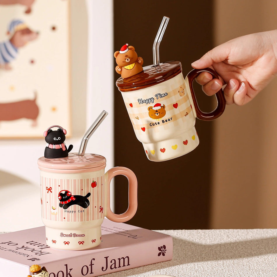 Ceramic Straw Mug with Lid – Home & Office Cup