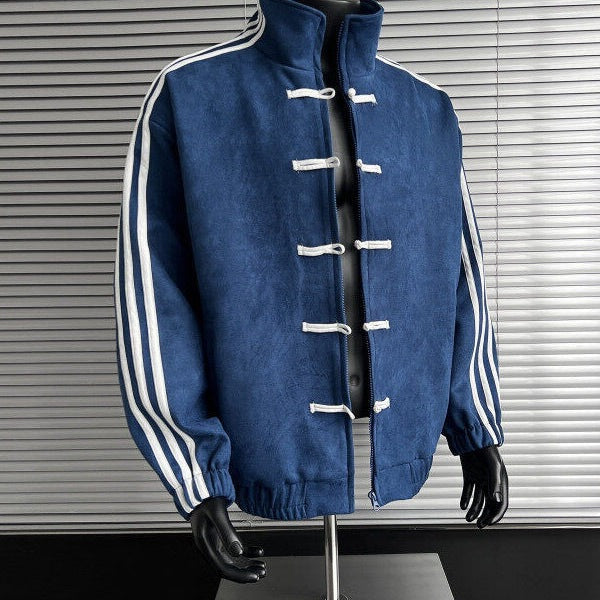 Men’s Blue-White Three-Stripe Stand-Up Collar Tang Jacket