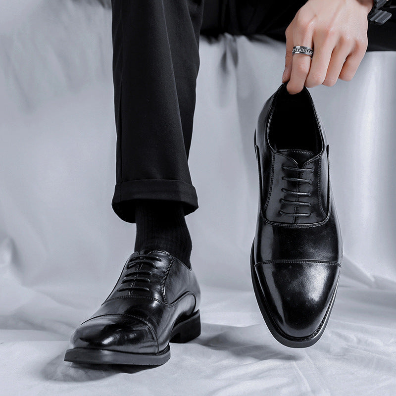 Men’s British-Style Leather Shoes – Pointed Casual Low Heel