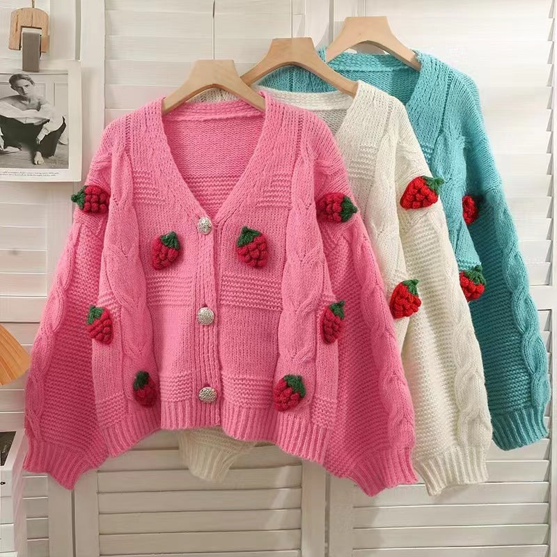 Women’s Crochet Strawberry Knit Cardigan Jacket