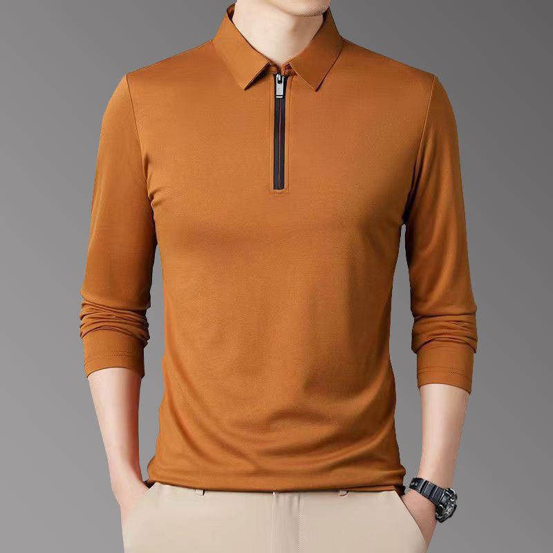 Men's Zipper Polo – Long Sleeve, Stretch & No Iron
