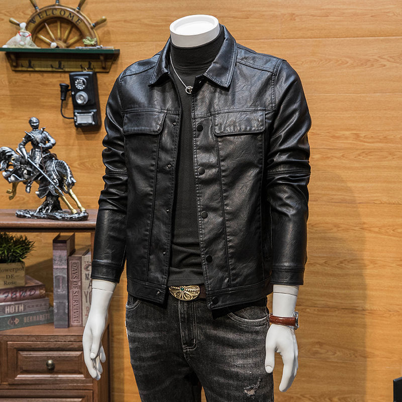 INSTOCK-Men’s Spring-Autumn Short Stand-Collar Leather Jacket