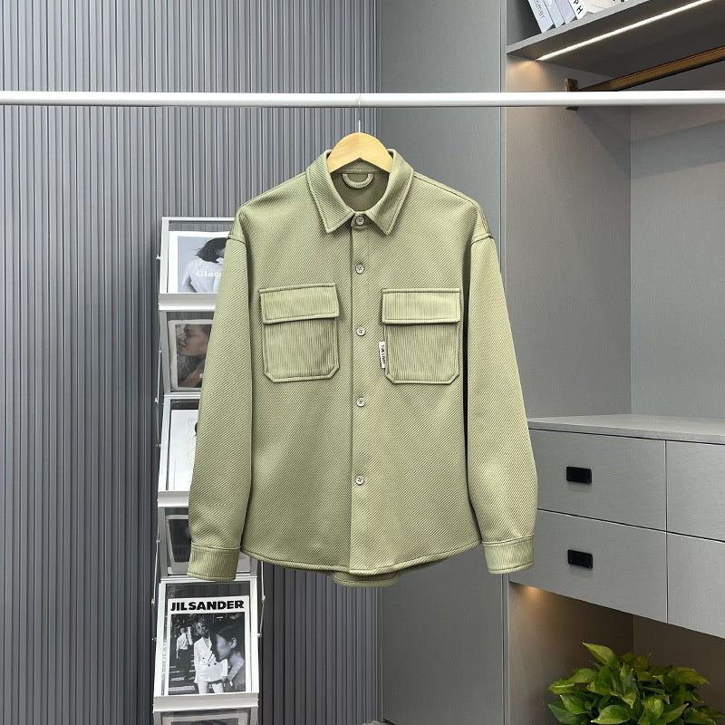 Men's Lapel Double-Pocket Loose Casual Long-Sleeve Shirt