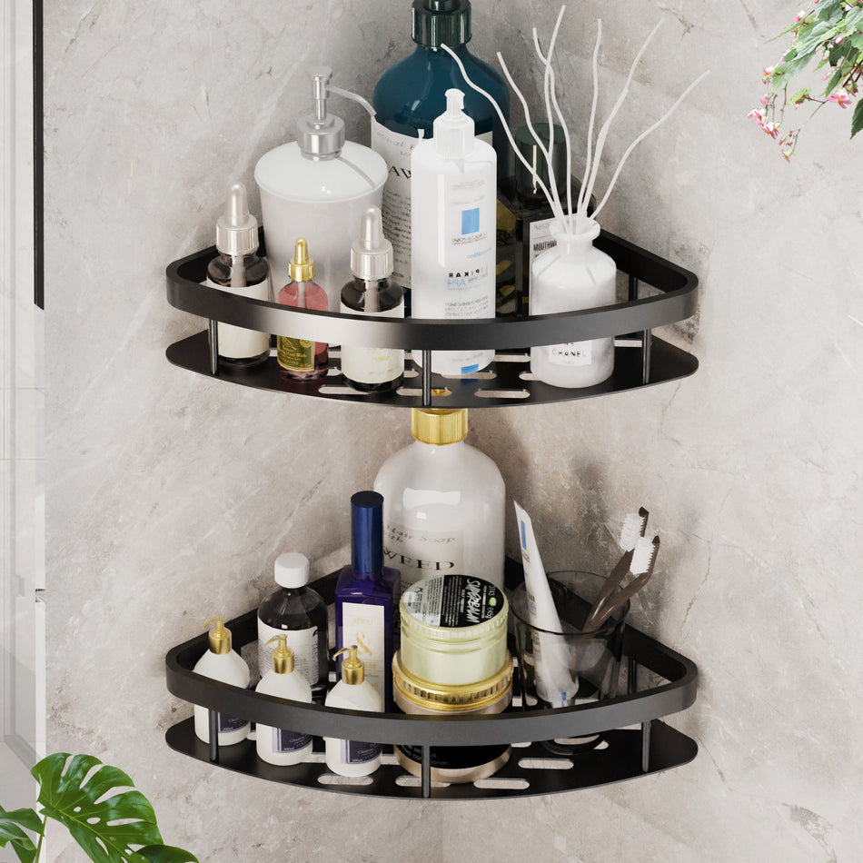 Aluminum Bathroom Corner Tripod Storage Rack Punch-Free