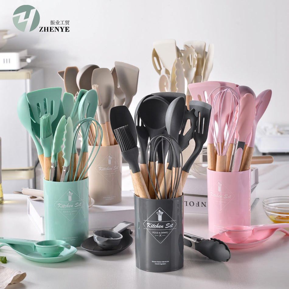 14-Piece Lightweight Silicone Utensil Set – 750g Wooden