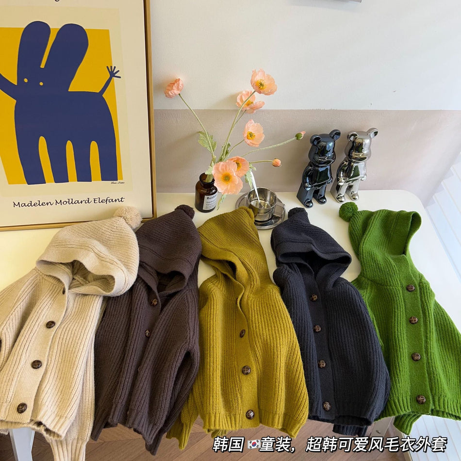 INSTOCK- Kids’ Hooded Knit Cardigan – Autumn Baby Sweater Jacket