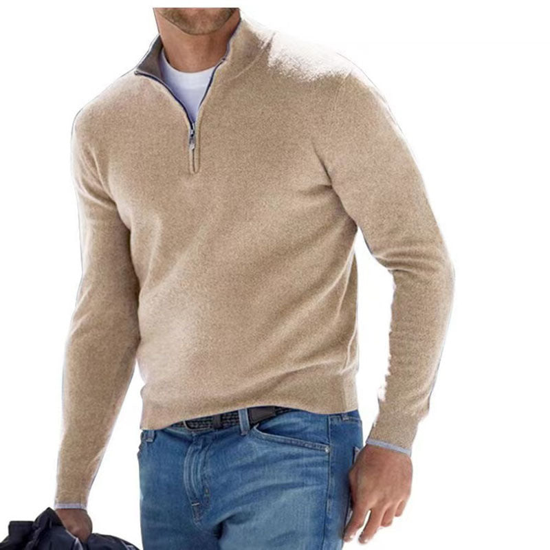 INSTOCK-Men’s Plush Zip Polo – Long Sleeve V-Neck Casual Top