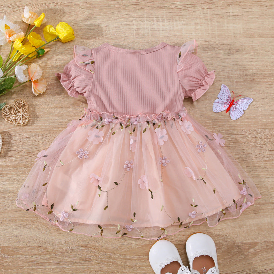 Girls' Embroidered Mesh Dress – Summer Party Outfit