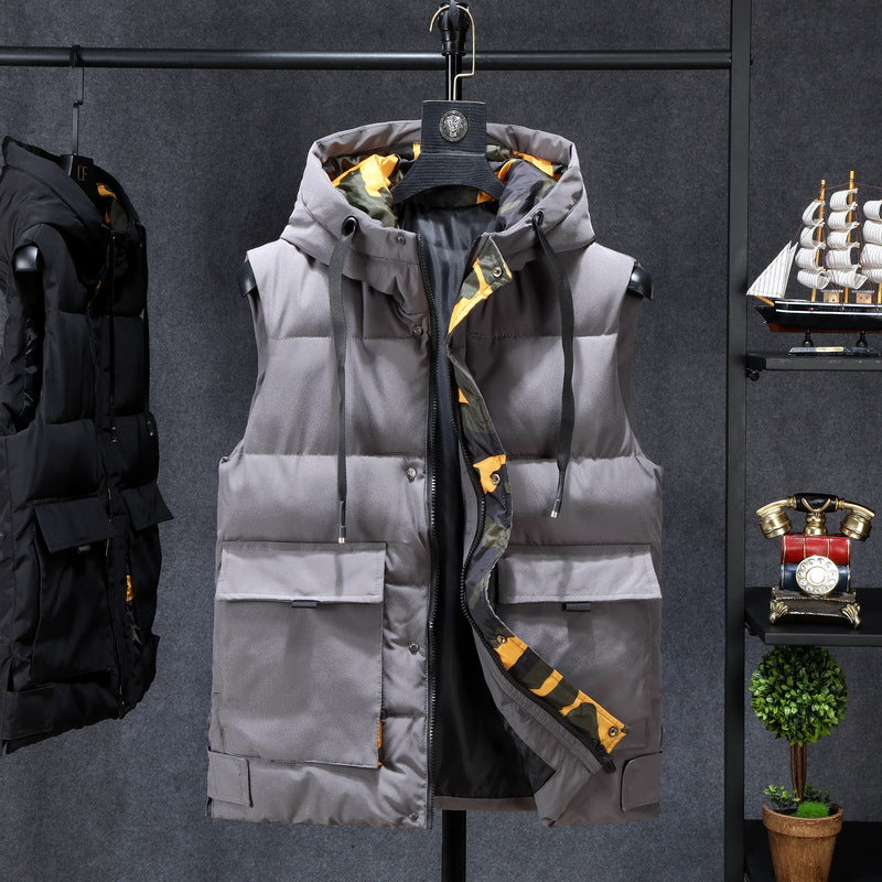 Men’s Hooded Down Cotton Vest Korean Style Trendy