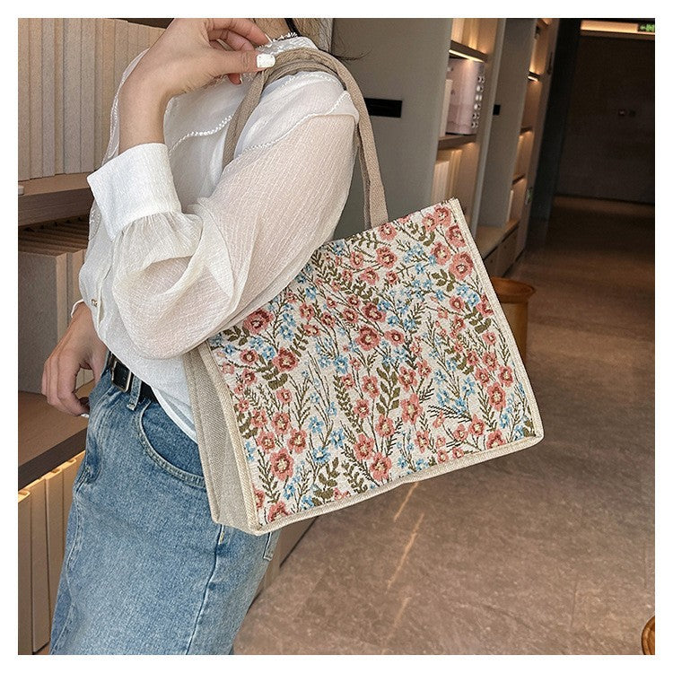 STOCK-Cotton Linen Tote – Korean Art Style Handbag