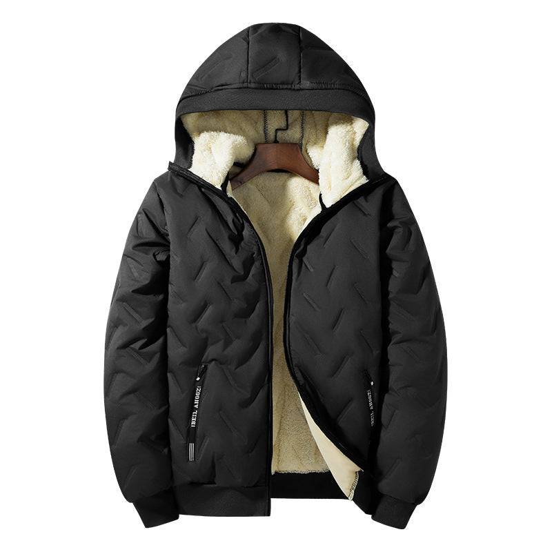 Men’s Fleece-Lined Cotton Jacket – Warm Hooded Winter Coat