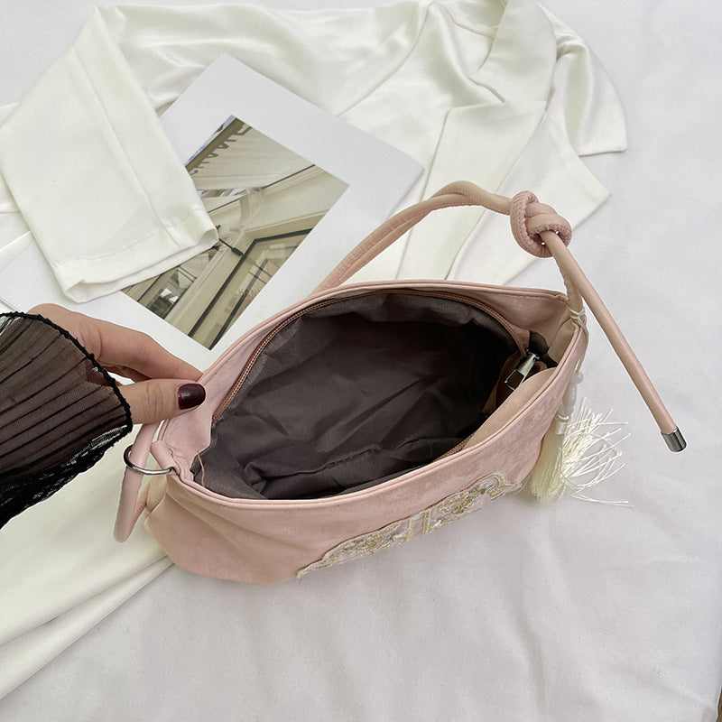 STOCK-Embroidered Chinese-Style Small Square Shoulder Bag