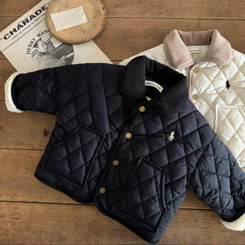 STOCK-Boys’ Fleece Cotton Jacket – Warm Winter Baseball Style