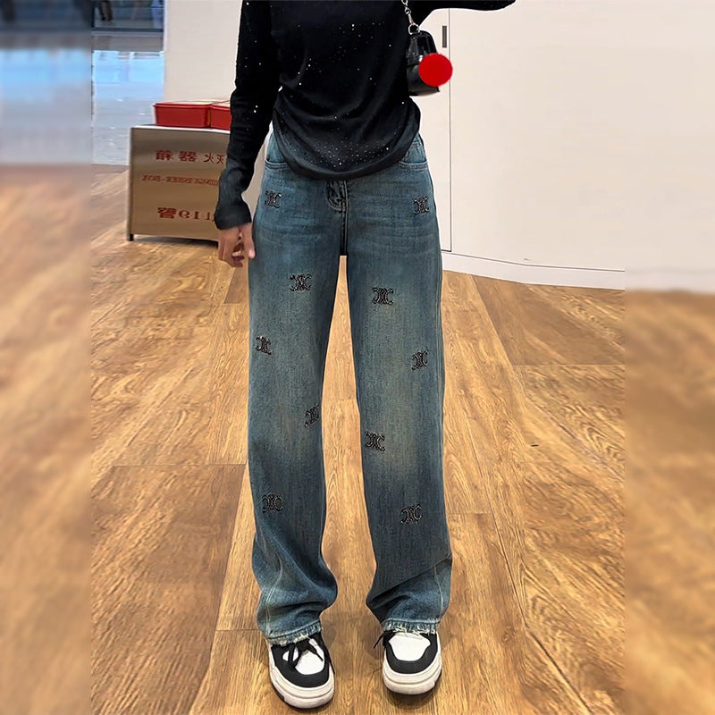 Narrow Wide-Leg Hot Drilling Jeans