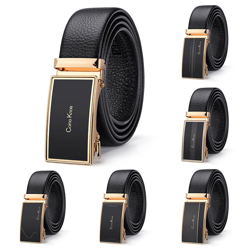 Men’s Cowhide Belt – Lychee Pattern Automatic Buckle