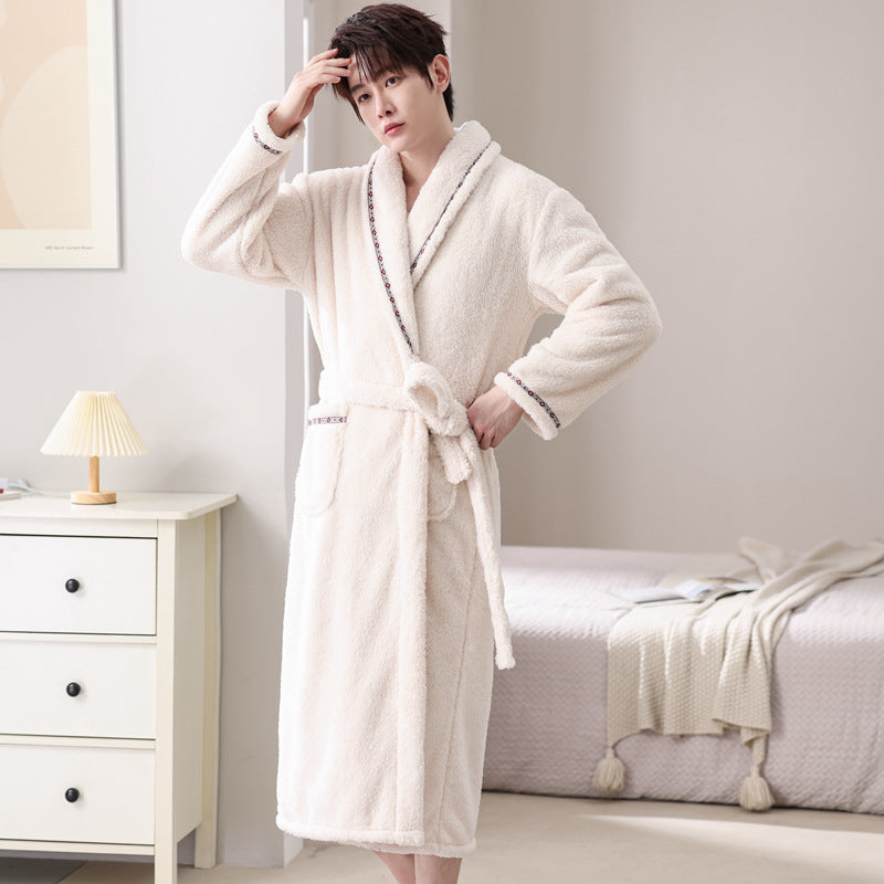 Men’s Coral Fleece Bathrobe – Thick Warm Autumn Winter Robe