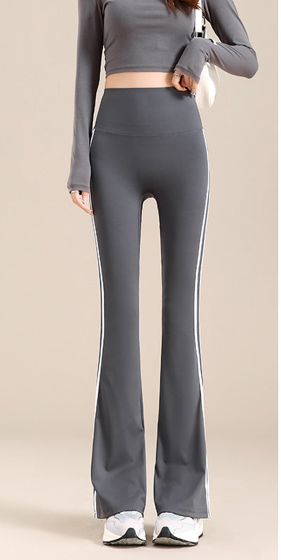 Women's High-Waisted White Stripe Flared Yoga Leggings