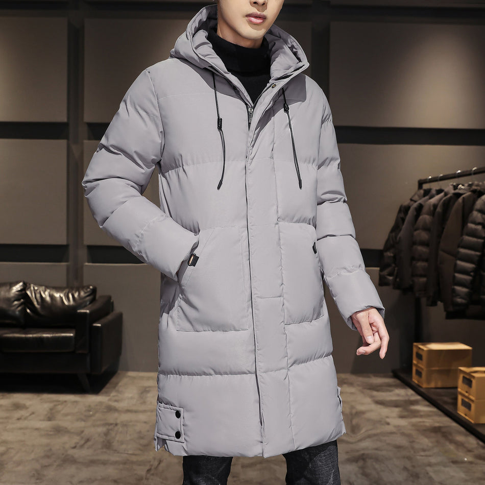 Men’s Hooded Mid-Length Cotton-Padded Winter Jacket
