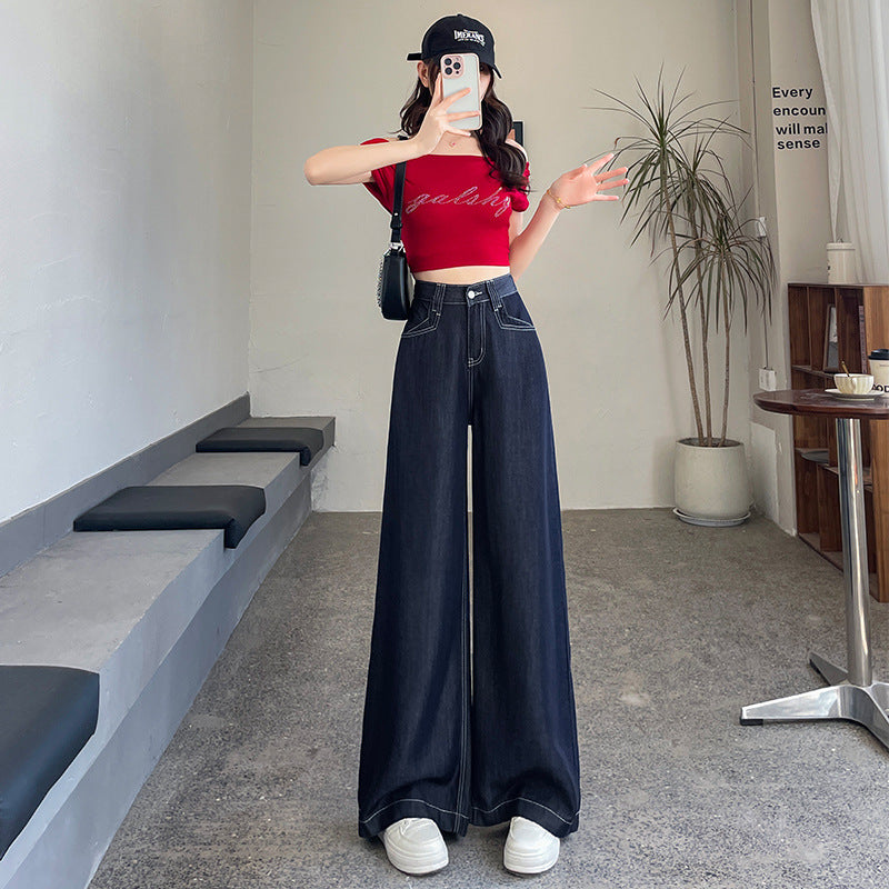 INSTOCK-Tencel Blue High-Waist Wide-Leg Jeans