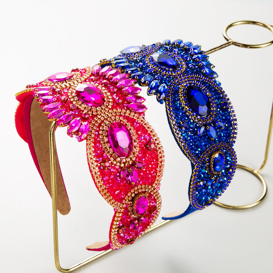 French Retro Rhinestone Wide Luxury Headband