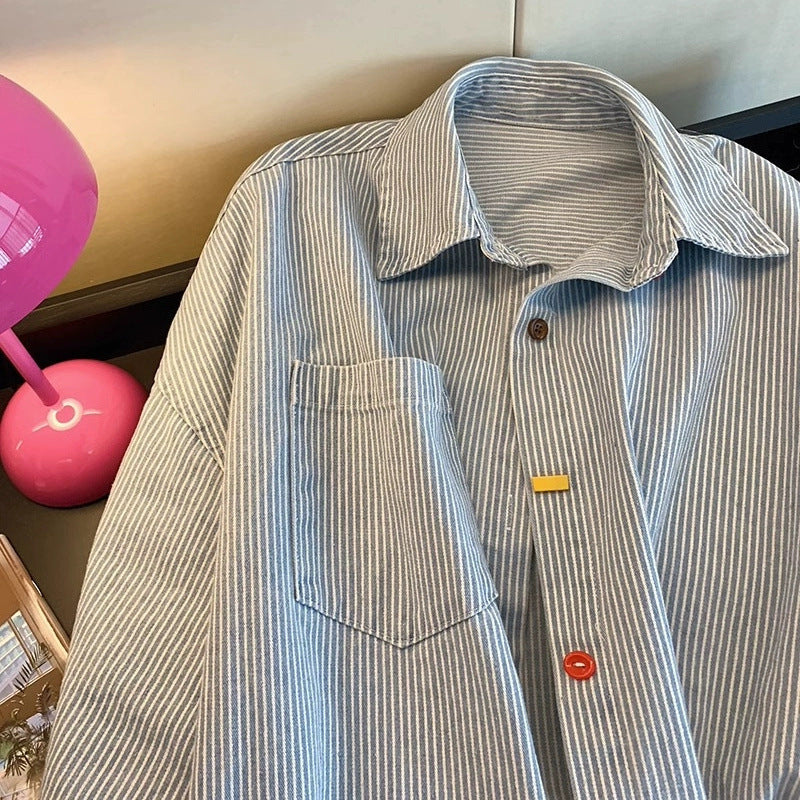 INSTOCK-Women's Retro Contrast Denim Stripe Shirt