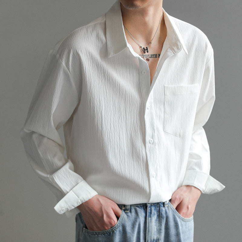 STOCK-Korean Solid Color Shirt – Handsome Non-Iron Casual Top