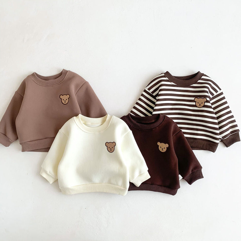 Kids’ Striped Bear Sweater – Korean Style Warm Top