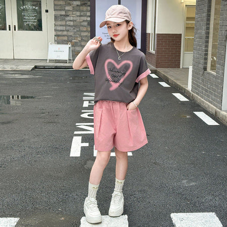 Girls Heart Print T-Shirt & Shorts Set – Cute Summer Kids Clothes Nepal | Tudoholic
