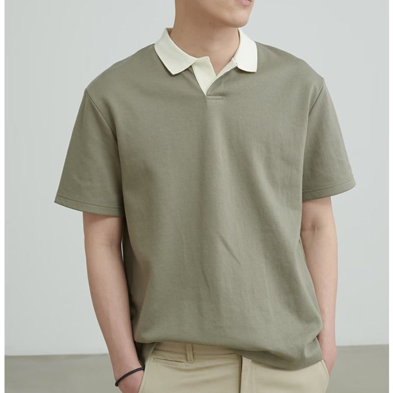 Men’s Korean-Style Short Sleeve Polo Shirt – Loose Fit Knitted