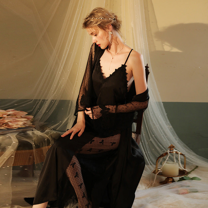Extra Long Satin Sexy Nightgown Home Pajamas