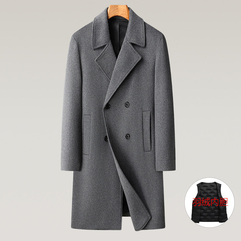 STOCK-Men’s Mid-Length Double-Breasted Cashmere Coat – Slim Fit