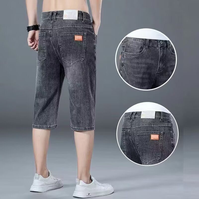 Men’s Stretch Denim Shorts – Loose Soft Capri Pants