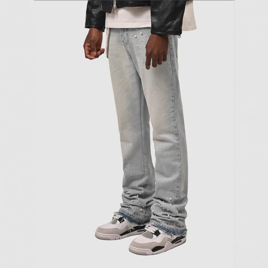 Men’s Stacked Straight Denim Pants Street Style
