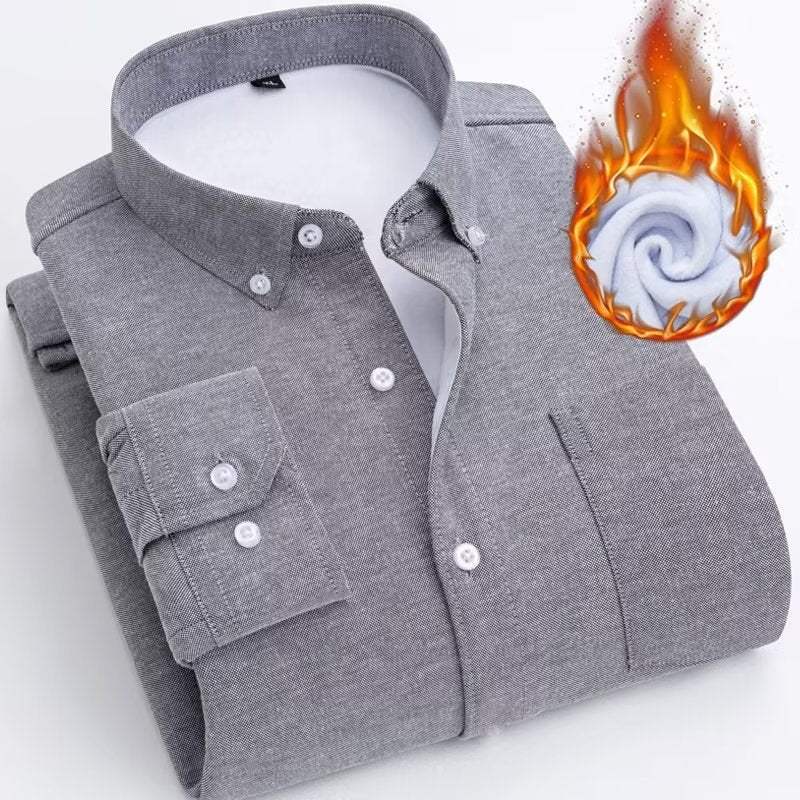 STOCK-Men’s Fleece-Lined Oxford Long Sleeve Shirt Autumn Winter